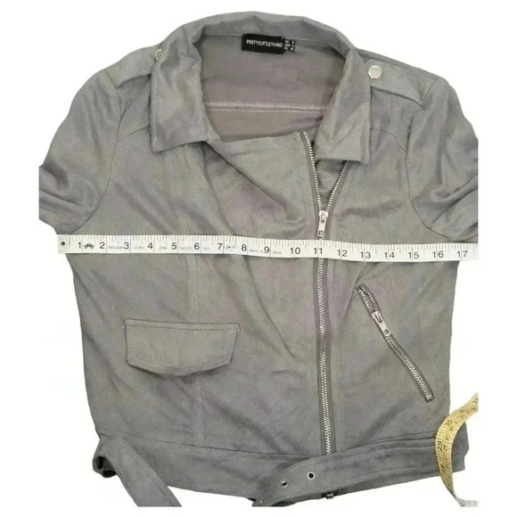PrettyLittleThing Grey Moto Biker Jacket Faux Suede Size 4 (Small) Grunge - Picture 12 of 15